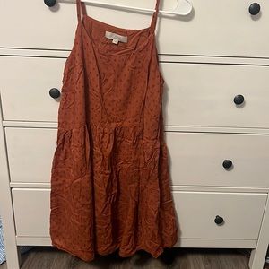 Loft burnt orange peplum dress with knit polka dot detail